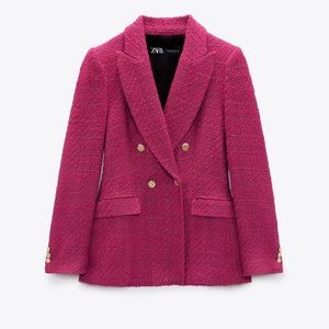 Zara Double Breasted Textured Weave Jacket - Size Medium